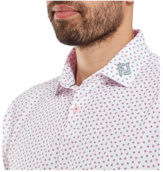 FootJoy Bounce Print Pique Herren Polo, weiss/hibiscus