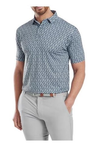 FootJoy Floral Sketch Print Herren Poloshirt, weiss/dunkelblau