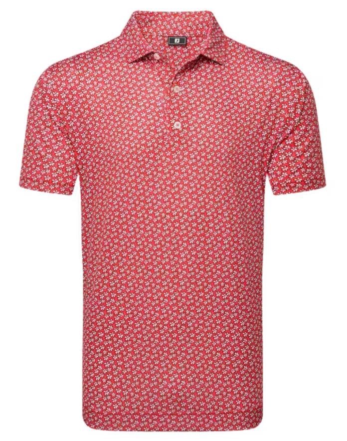 FootJoy Floral Sketch Print Herren Poloshirt, white/hibiscus