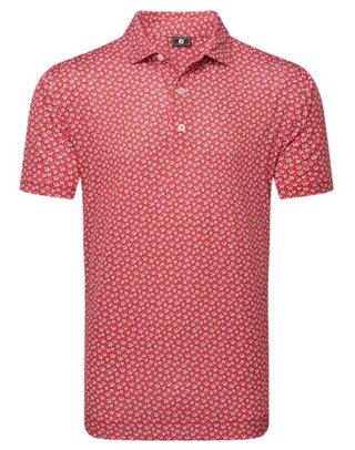 FootJoy Floral Sketch Print Herren Poloshirt, white/hibiscus
