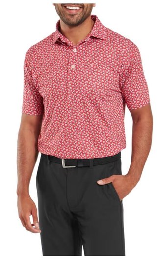 FootJoy Floral Sketch Print Herren Poloshirt, white/hibiscus