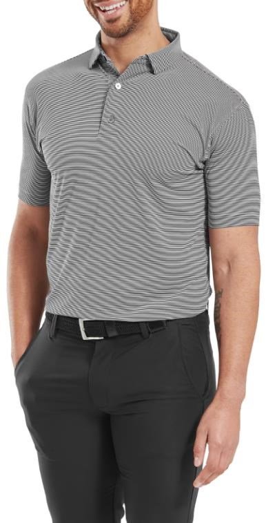 FootJoy Micro Feeder Stripe Lisle Herren Poloshirt, schwarz/weiss