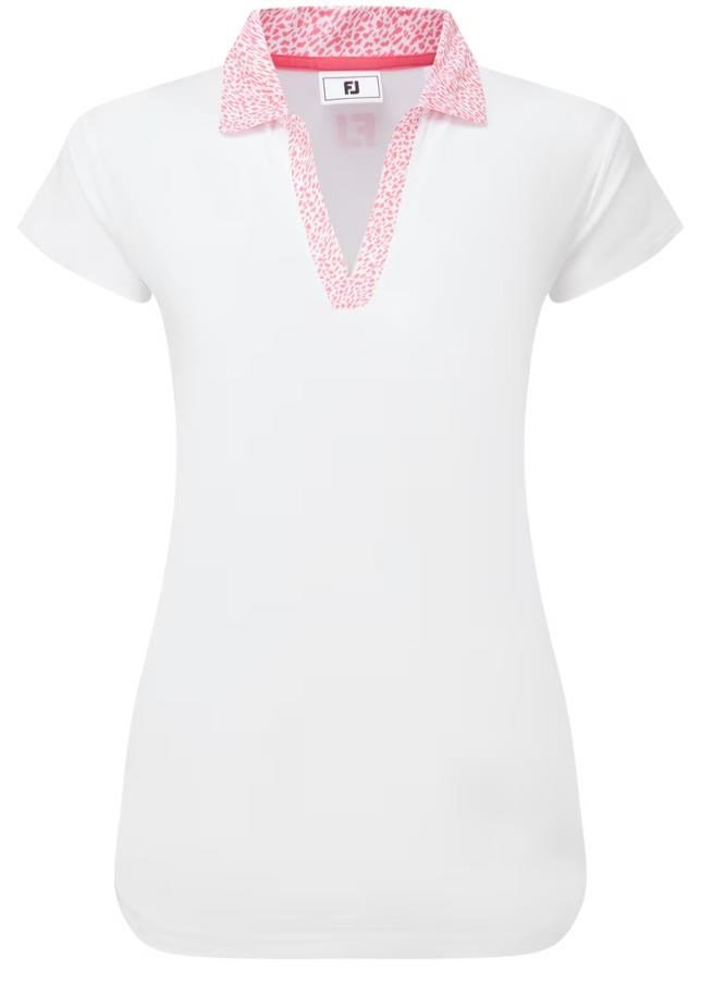 FootJoy Cap Sleeve Print Trim Lisle Damen Poloshirt, weiss/rosa
