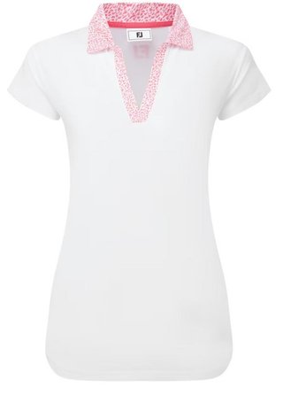 FootJoy Cap Sleeve Print Trim Lisle Damen Poloshirt, weiss/rosa