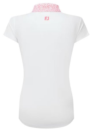 FootJoy Cap Sleeve Print Trim Lisle Damen Poloshirt, weiss/rosa