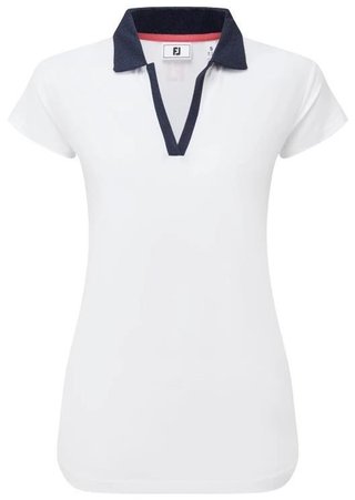 FootJoy Cap Sleeve Print Trim Lisle Damen Poloshirt, weiss/dunkelblau