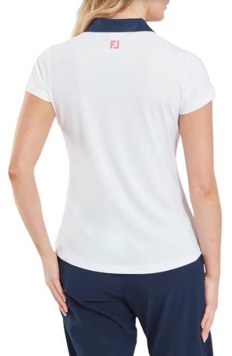 FootJoy Cap Sleeve Print Trim Lisle Damen Poloshirt, weiss/dunkelblau