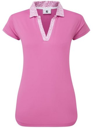 FootJoy Cap Sleeve Print Trim Lisle Damen Poloshirt, rosa
