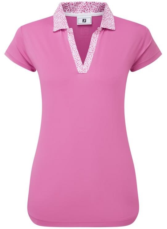 FootJoy Cap Sleeve Print Trim Lisle Damen Poloshirt, rosa