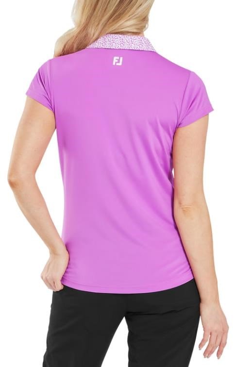 FootJoy Cap Sleeve Print Trim Lisle Damen Poloshirt, rosa