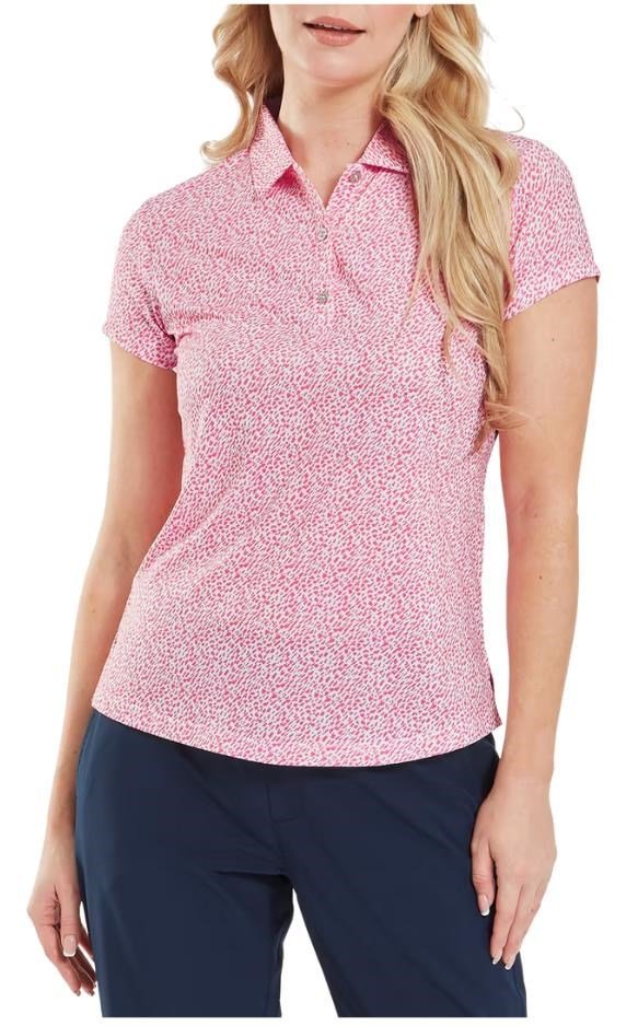 FootJoy Animal Print Cap Sleeve Lisle Damen Poloshirt, rosa