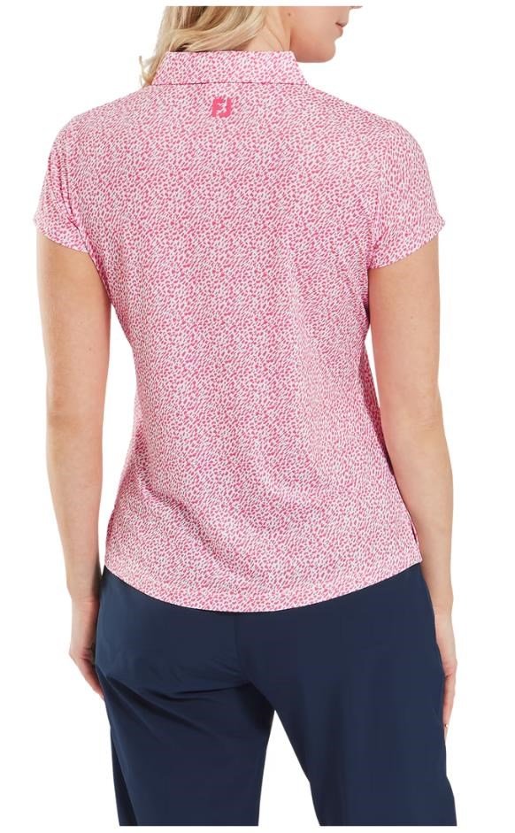 FootJoy Animal Print Cap Sleeve Lisle Damen Poloshirt, rosa