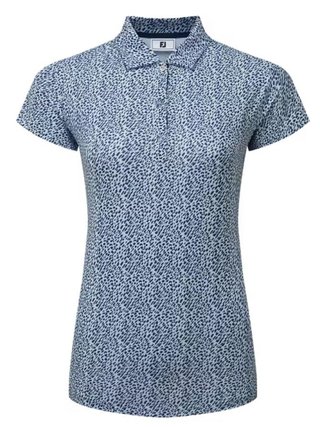FootJoy Animal Print Cap Sleeve Lisle Damen Poloshirt, skyway/white/navy