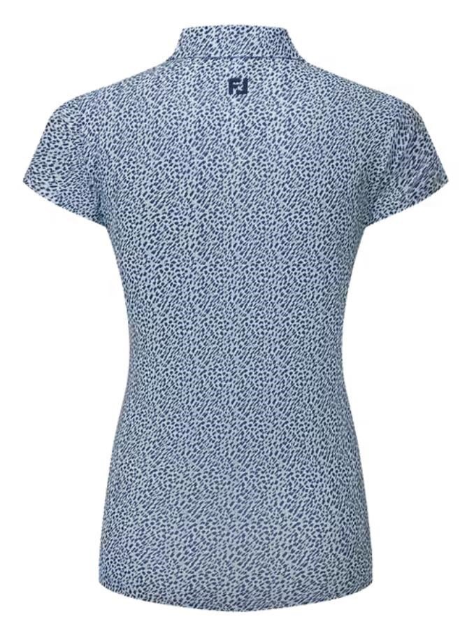 FootJoy Animal Print Cap Sleeve Lisle Damen Poloshirt, skyway/white/navy