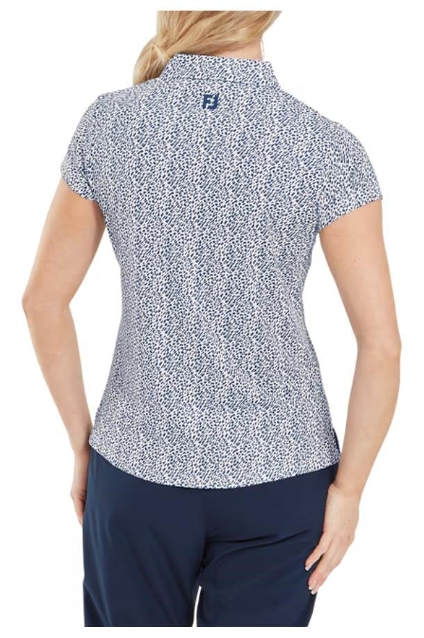 FootJoy Animal Print Cap Sleeve Lisle Damen Poloshirt, skyway/white/navy