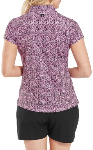FootJoy Animal Print Cap Sleeve Lisle Damen Poloshirt, rosa/schwarz/weiss