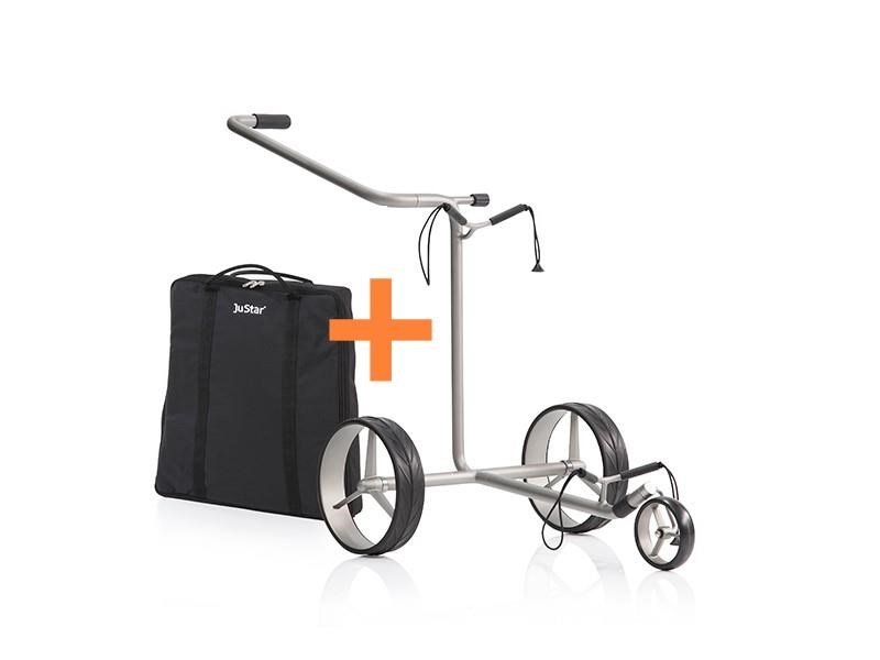 JuStar Silver 3-Wheeled Golf Trolley + inklusive Tragetasche