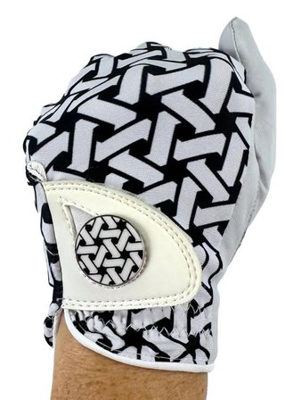 Best of Golf America Half Finger Damen Handschuh, schwarz/weiss