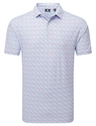 FootJoy Gamer Print Pique Herren Poloshirt, white/air blue/tide/magenta
