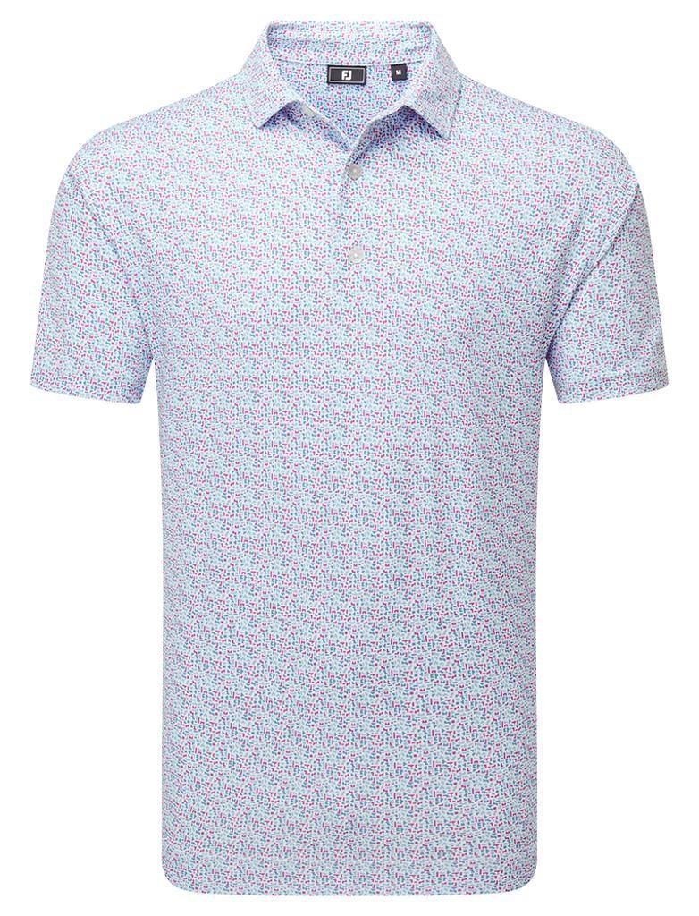 FootJoy Gamer Print Pique Herren Poloshirt, white/air blue/tide/magenta