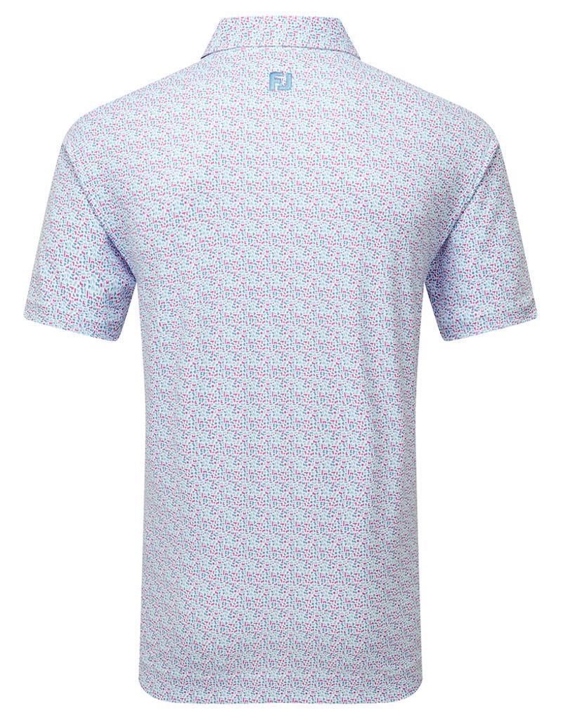 FootJoy Gamer Print Pique Herren Poloshirt, white/air blue/tide/magenta