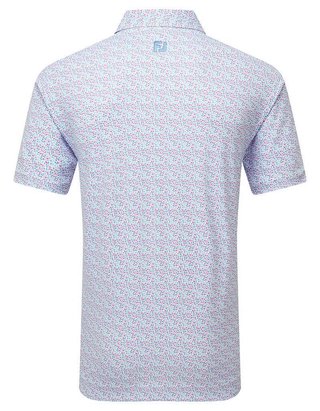 FootJoy Gamer Print Pique Herren Poloshirt, white/air blue/tide/magenta