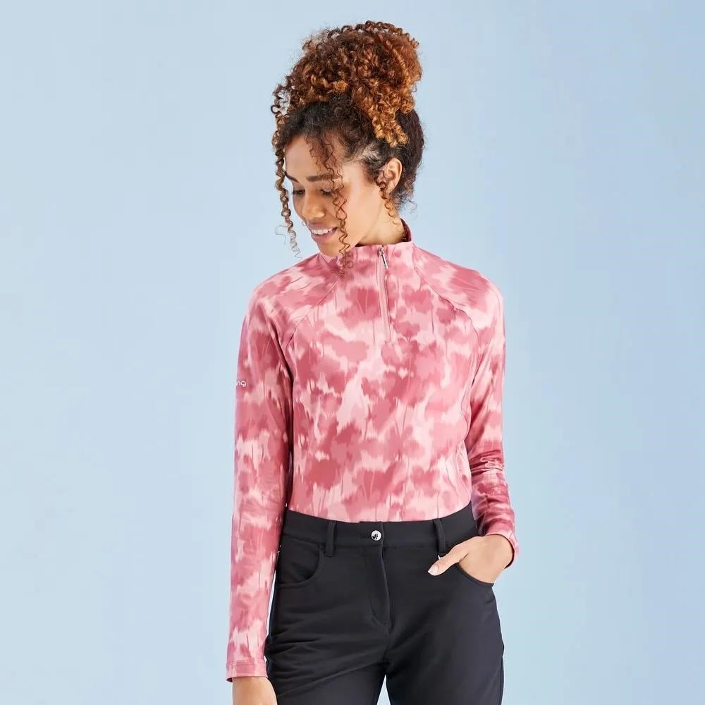 Ping Jasmine Printed long Sleeve Damen Poloshirt, rose multi
