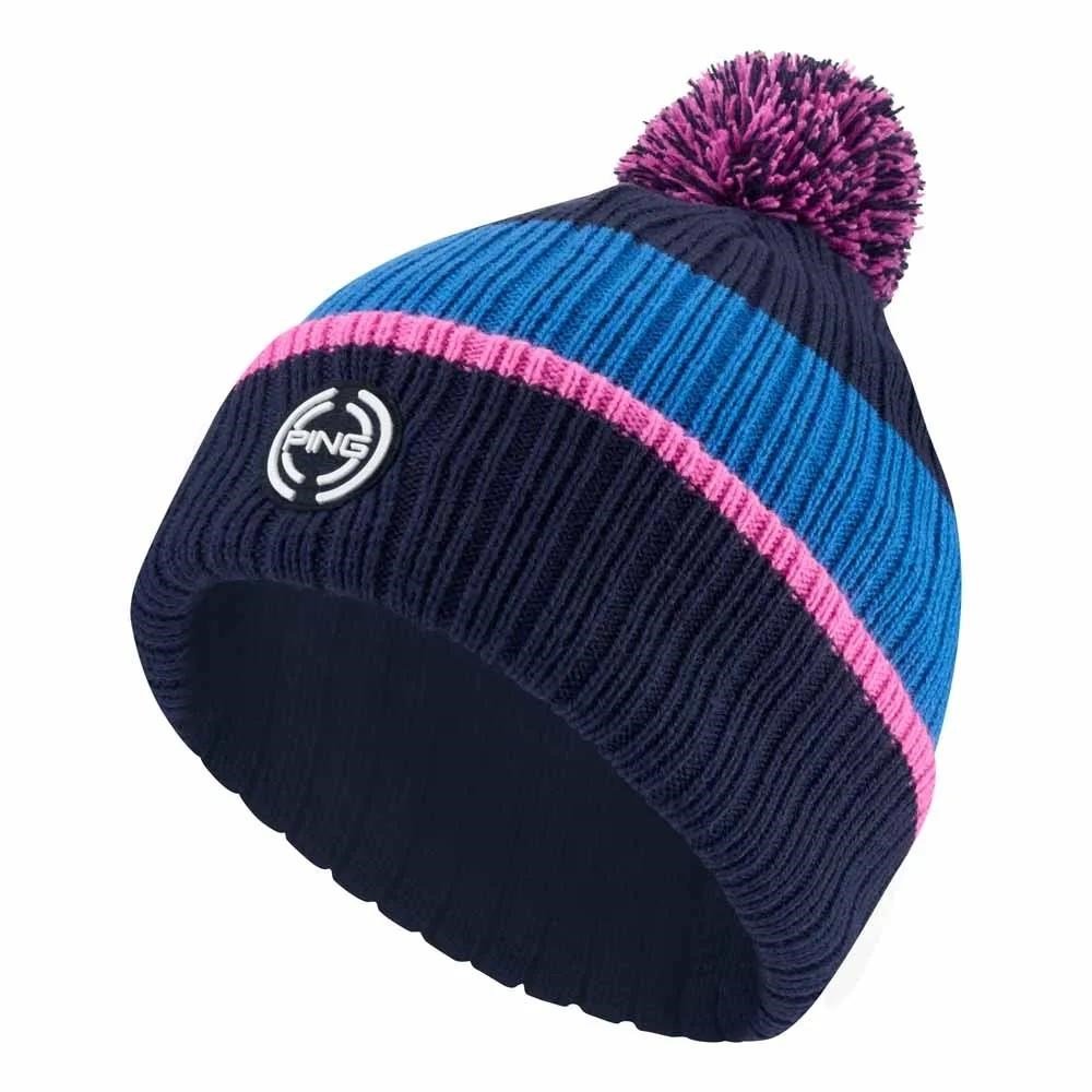 Ping Bassett Striped Knitted Herren Wintermütze, navy/tidal blue multi