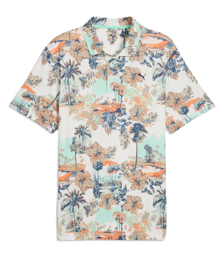 Puma Cloudspun Palm Herren Poloshirt, warm white/mint jelly/melon glow
