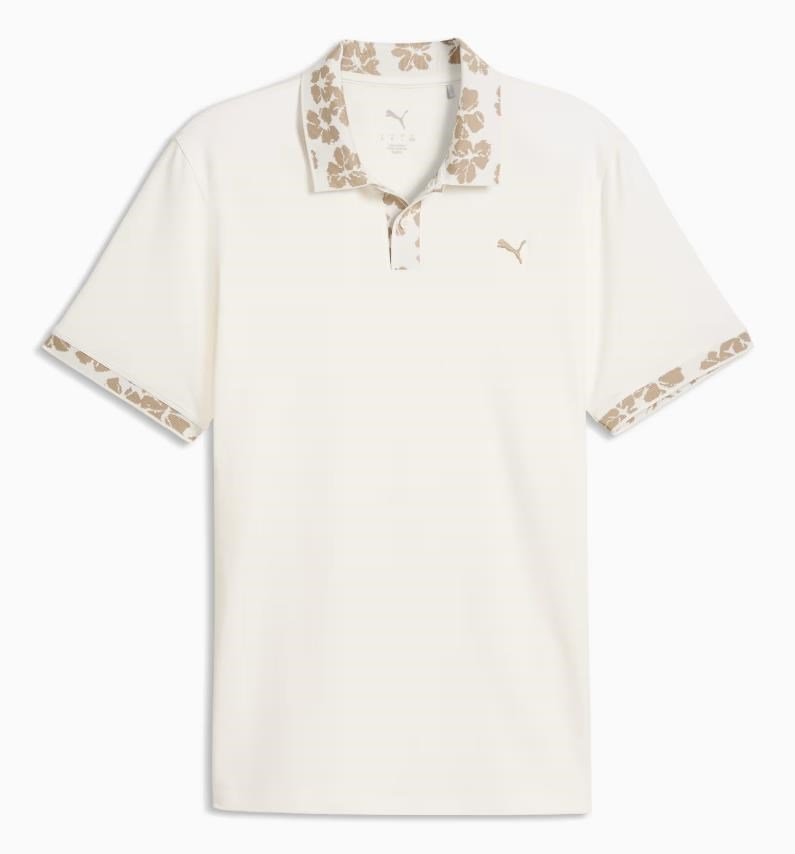 Puma Modalon Floral Rib Herren Poloshirt, warm white/ice coffee