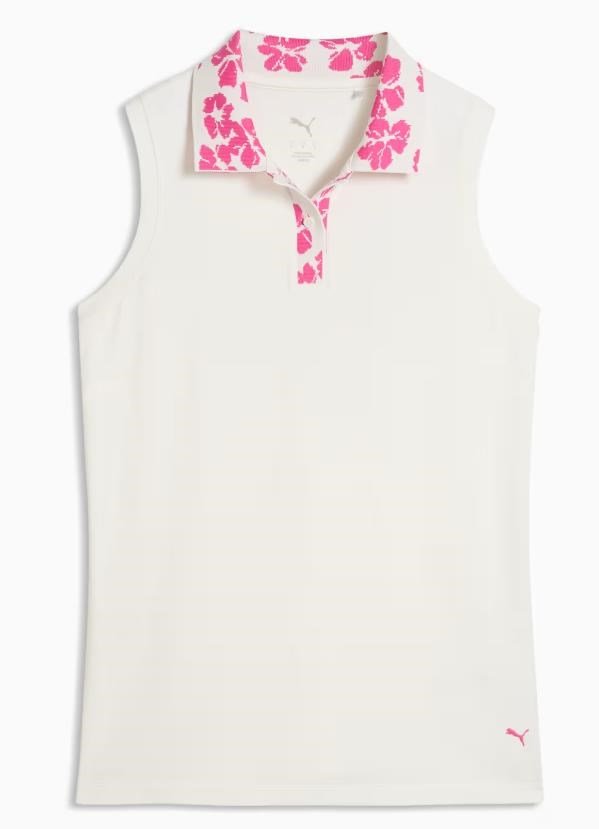 Puma Modalon Floral Rib Sleeveless Damen Poloshirt, warm white/pink opal