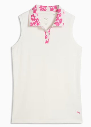 Puma Modalon Floral Rib Sleeveless Damen Poloshirt, warm white/pink opal
