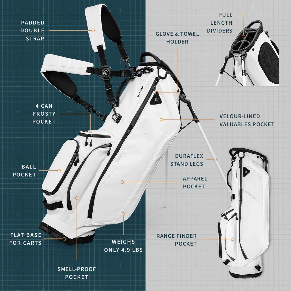 Sunday Golf Ryder S-Class Standbag, weiss