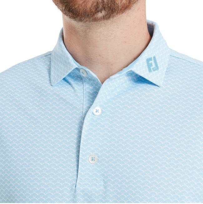 FootJoy Scallop Geo Pique Herren Poloshirt, blue reef