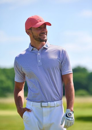 FootJoy Nautical Flag Print Lisle Herren Poloshirt, nantucket red/coastal blue