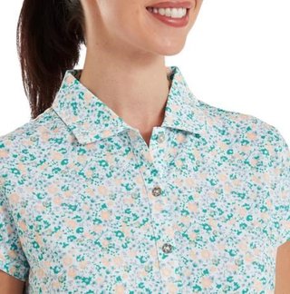 FootJoy Cap Sleeve Lisle Damen Poloshirt, tile blue floral print