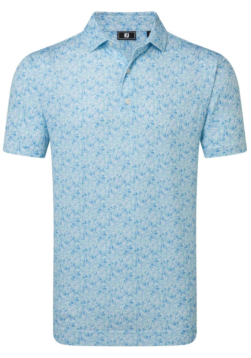 FootJoy Meadow Print Lisle Herren Poloshirt, blue reef/sea glass/deep reef