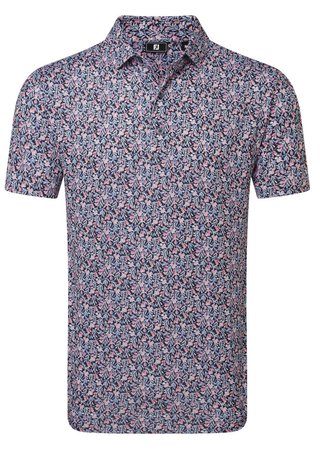 FootJoy Meadow Print Lisle Herren Poloshirt, black/vivid violet/pink pop