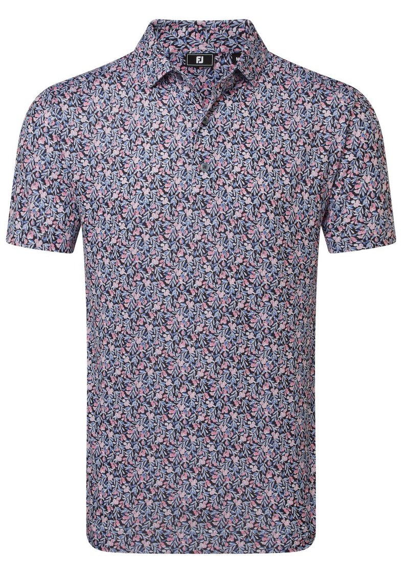 FootJoy Meadow Print Lisle Herren Poloshirt, black/vivid violet/pink pop