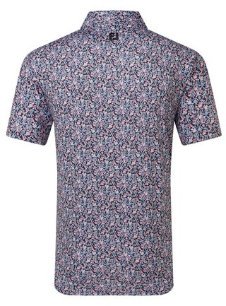 FootJoy Meadow Print Lisle Herren Poloshirt, black/vivid violet/pink pop