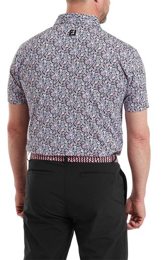 FootJoy Meadow Print Lisle Herren Poloshirt, black/vivid violet/pink pop