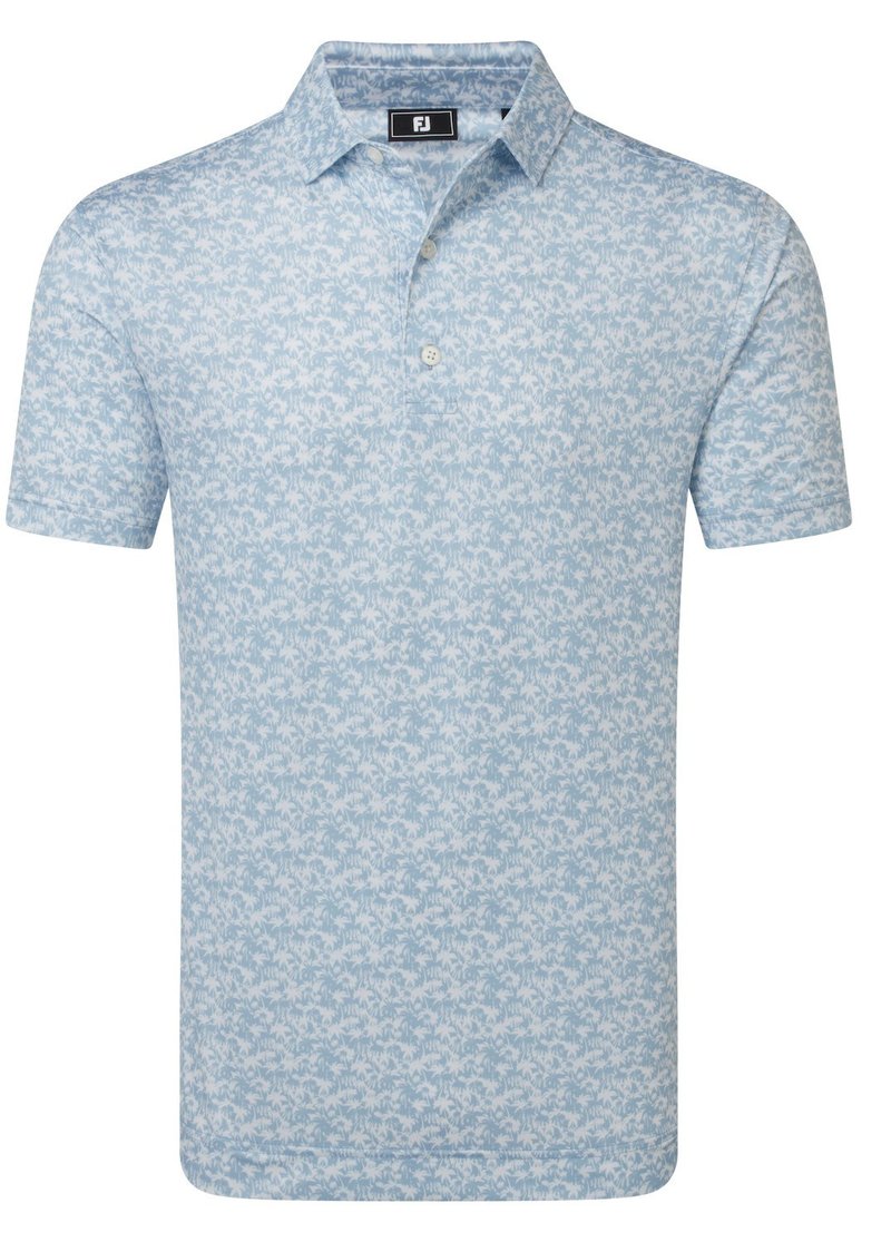 FootJoy Hidden Palm Print Lisle Herren Poloshirt, chambray/white