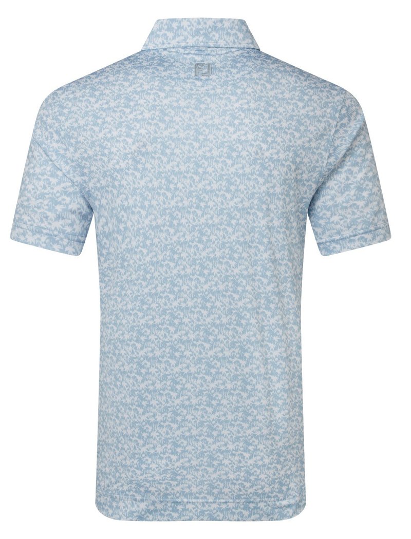 FootJoy Hidden Palm Print Lisle Herren Poloshirt, chambray/white