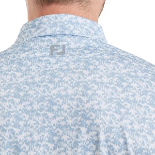 FootJoy Hidden Palm Print Lisle Herren Poloshirt, chambray/white