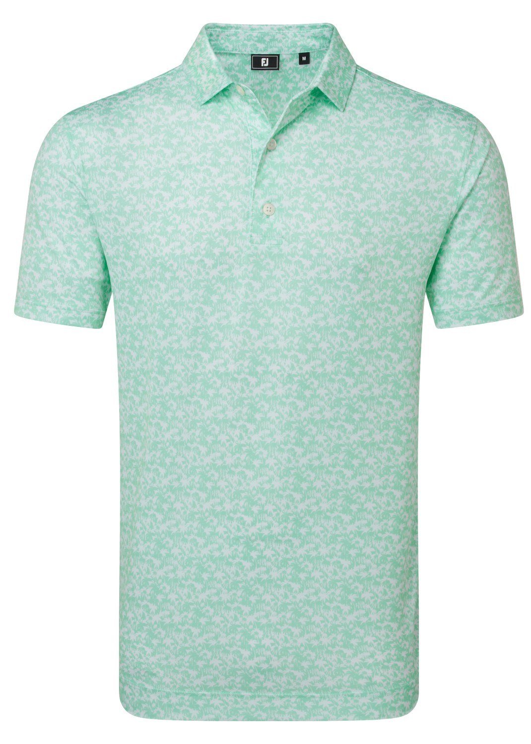 FootJoy Hidden Palm Print Lisle Herren Poloshirt, sea glass/white