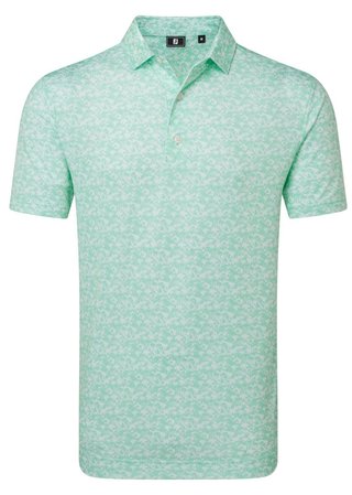 FootJoy Hidden Palm Print Lisle Herren Poloshirt, sea glass/white