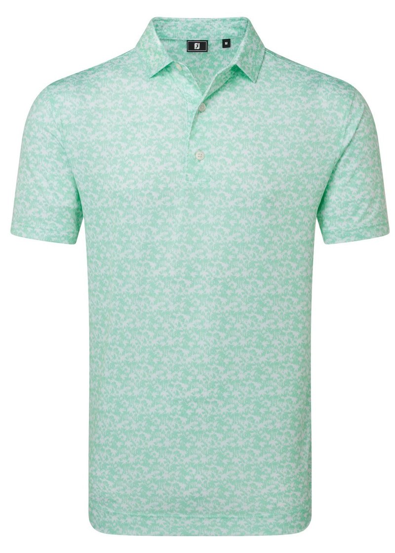 FootJoy Hidden Palm Print Lisle Herren Poloshirt, sea glass/white