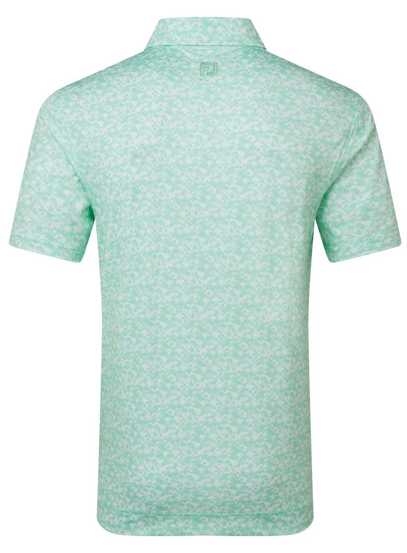 FootJoy Hidden Palm Print Lisle Herren Poloshirt, sea glass/white