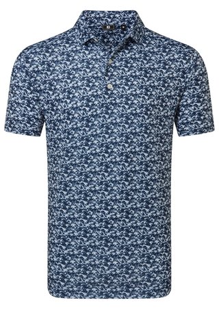 FootJoy Hidden Palm Print Lisle Herren Poloshirt, weiss/blau