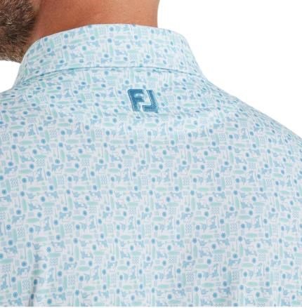 FootJoy Surfs Up Print Lisle Herren Poloshirt, deep reef/white/sea glass/blue reef